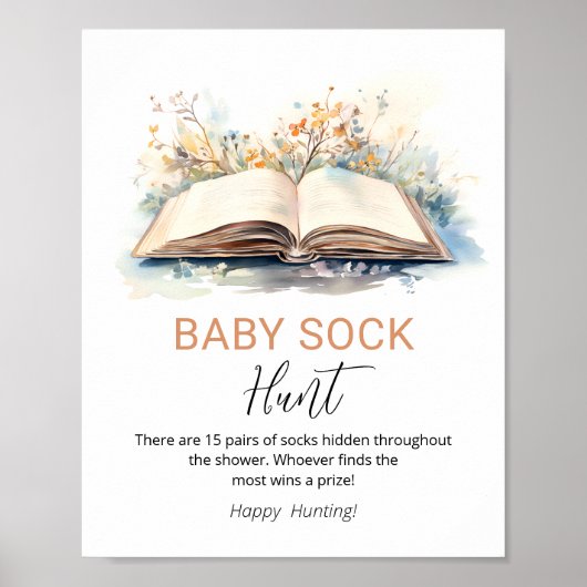A New Chapter Baby Sock Hunt Shower Game Sign Poster (Voorkant)