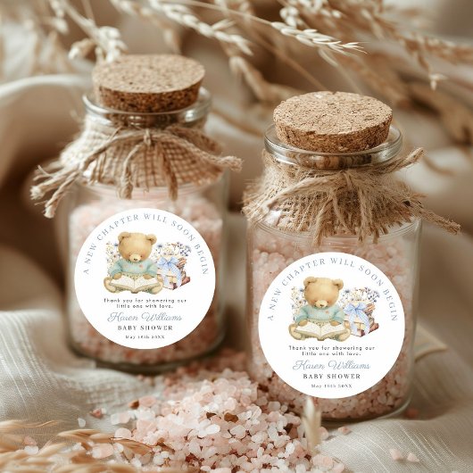 A New Chapter Bear Book Baby Shower Thank you Ronde Sticker