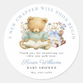 A New Chapter Bear Book Baby Shower Thank you Ronde Sticker (Voorkant)
