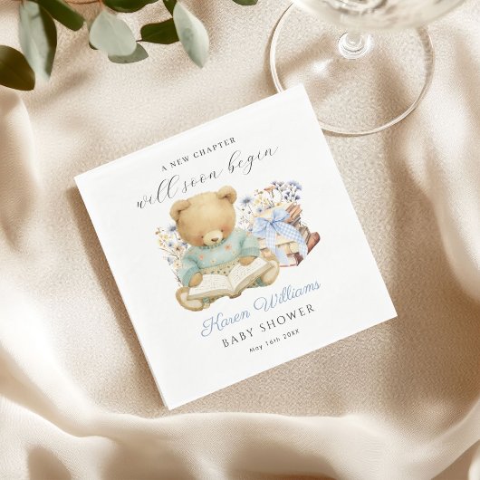 A New Chapter Begin Bear Book Baby Shower Napkin Servet