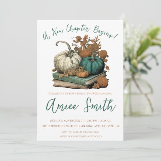 A New Chapter Begins! Autumn Pumpkin Bridal Shower Kaart (Staand voorkant)