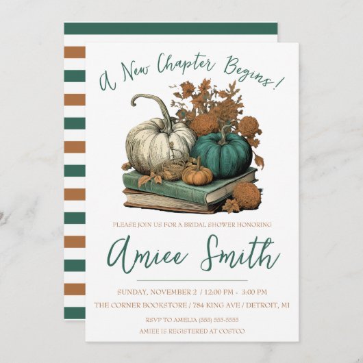 A New Chapter Begins! Autumn Pumpkin Bridal Shower Kaart (Voorkant / Achterkant)