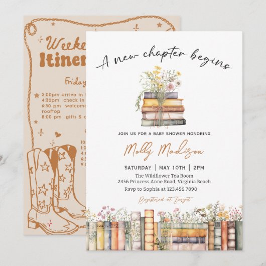 A New Chapter Begins Baby Shower Invitation Kaart (Voorkant / Achterkant)