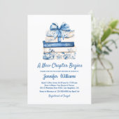 a new chapter begins blue bow books baby shower  kaart (Staand voorkant)