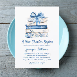 a new chapter begins blue bow books baby shower  kaart