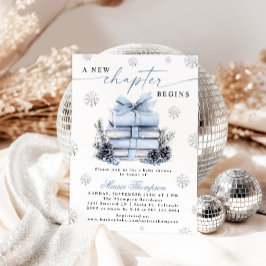 A New Chapter Begins Blue Bow Winter Baby Shower Kaart