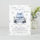 A New Chapter Begins Blue Bow Winter Baby Shower Kaart (Staand voorkant)