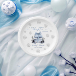 A New Chapter Begins, Blue Bow Winter Baby Shower Papieren Bordje