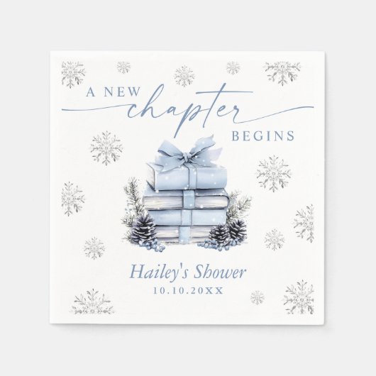 A New Chapter Begins, Blue Bow Winter Baby Shower Servet (Voorkant)
