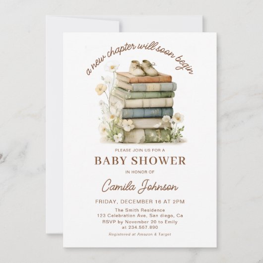 A New Chapter Begins Books Baby Shower Invitation Kaart (Voorkant)