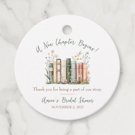 A New Chapter Begins! Bridal Shower Favor Bedankjes Labels (Voorkant)