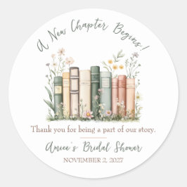 A New Chapter Begins! Bridal Shower Favor Ronde Sticker