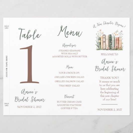 A New Chapter Begins!  Bridal Shower Menu Trifold  (Voorkant)