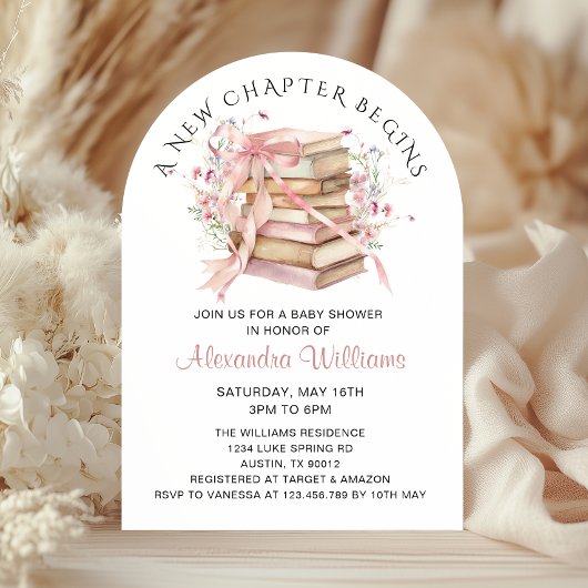 A New Chapter Begins Coquette Books Baby Shower Kaart