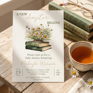 A New Chapter Begins Floral Books Baby Shower Kaart