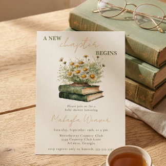 A New Chapter Begins Floral Books Baby Shower Kaart