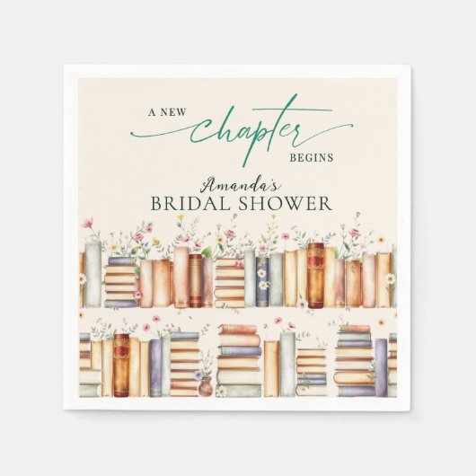 A New Chapter Begins Floral Books Bridal Shower Servet (Voorkant)