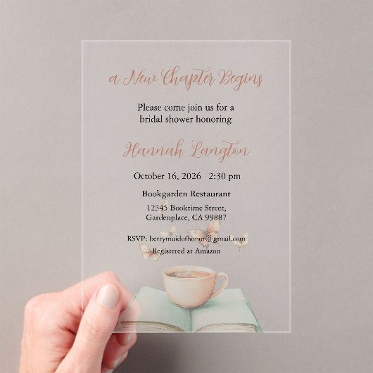 A New Chapter Begins Invitation, Bridal Shower Acryl Uitnodigingen (Insitu (Draagbaar))