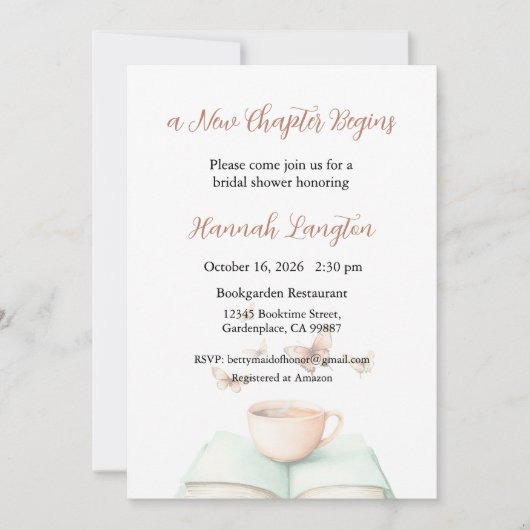 A New Chapter Begins Invitation, Bridal Shower Kaart (Voorkant)