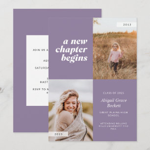 A New Chapter Begins Lilac Graduation Invitation Kaart