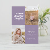 A New Chapter Begins Lilac Graduation Invitation Kaart (Staand voorkant)