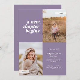 A New Chapter Begins Lilac Graduation Invitation Kaart