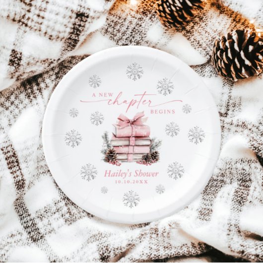 A New Chapter Begins, Pink Bow Winter Baby Shower Papieren Bordje