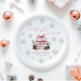A New Chapter Begins, Pink Bow Winter Baby Shower Papieren Bordje