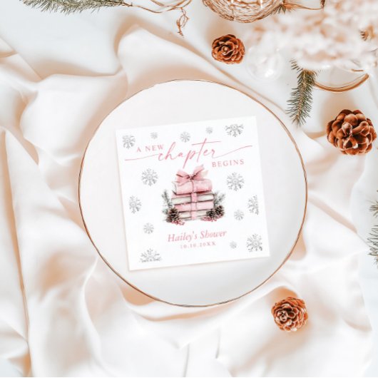 A New Chapter Begins, Pink Bow Winter Baby Shower Servet