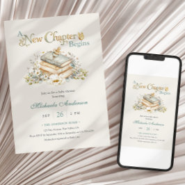 A New Chapter Begins Rustic Book Theme Baby Shower Kaart