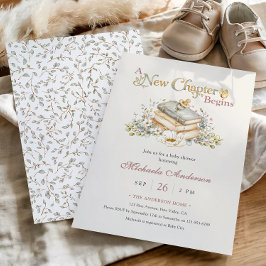A New Chapter Begins Rustic Book Theme Baby Shower Kaart