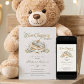 A New Chapter Begins Rustic Book Theme Baby Shower Kaart