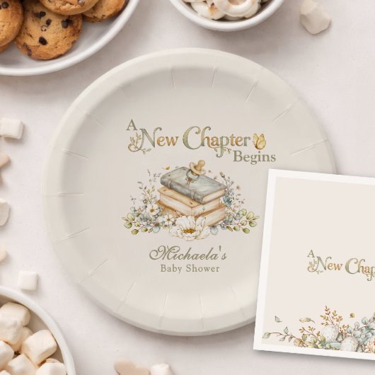 A New Chapter Begins Rustic Book Theme Baby Shower Papieren Bordje