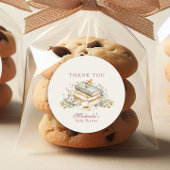 A New Chapter Begins Rustic Book Theme Baby Shower Ronde Sticker