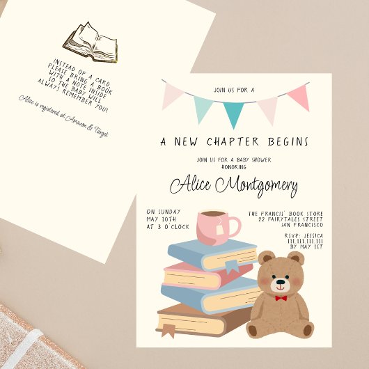 A New Chapter Begins Storybook Boho Baby Shower  Kaart