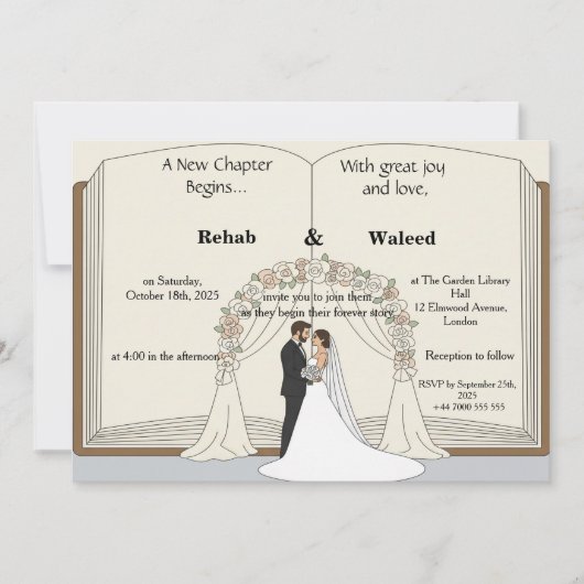 A New Chapter Begins Storybook Wedding IInvitation Kaart (Voorkant)