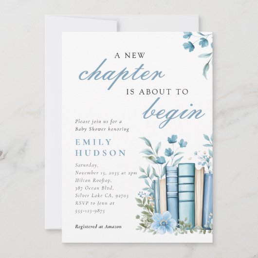 A New Chapter Blue Baby Shower Kaart (Voorkant)