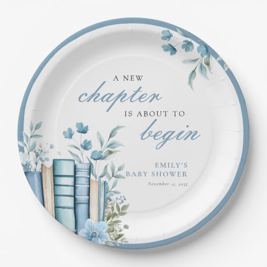 A New Chapter Blue Baby Shower Papieren Bordje (Voorkant)