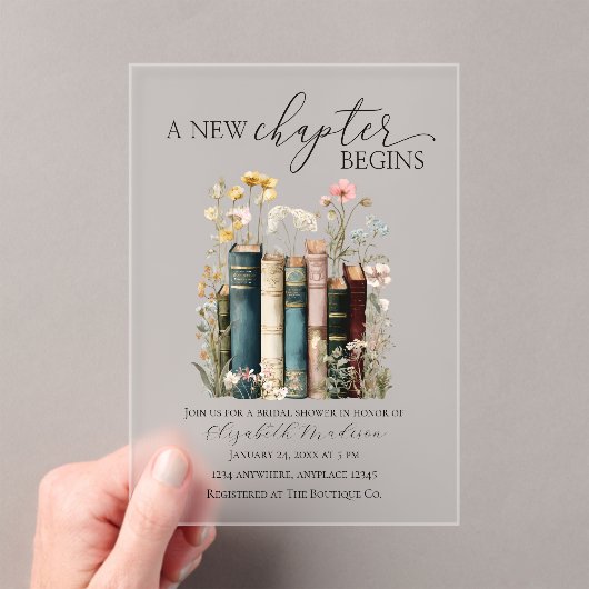 A New Chapter Bridal Shower Acrylic Invitation Acryl Uitnodigingen (Insitu (Draagbaar))