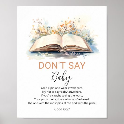 A New Chapter Don't Say Baby Shower Game Sign Poster (Voorkant)