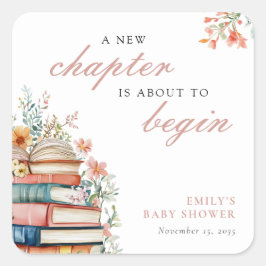 A New Chapter Floral Baby Shower Vierkante Sticker