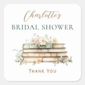 A New Chapter Floral Book Bridal Shower Favor Vierkante Sticker (Voorkant)