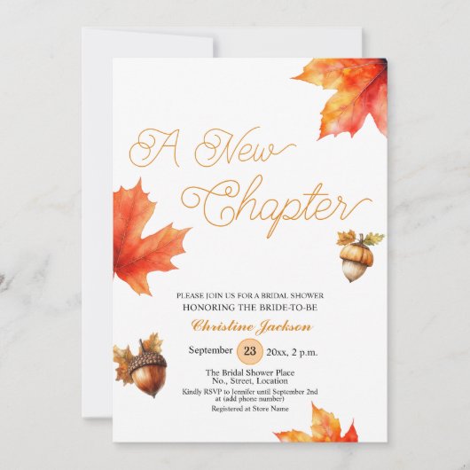 A New Chapter Maple Tree Leaves Bridal Shower Kaart (Voorkant)