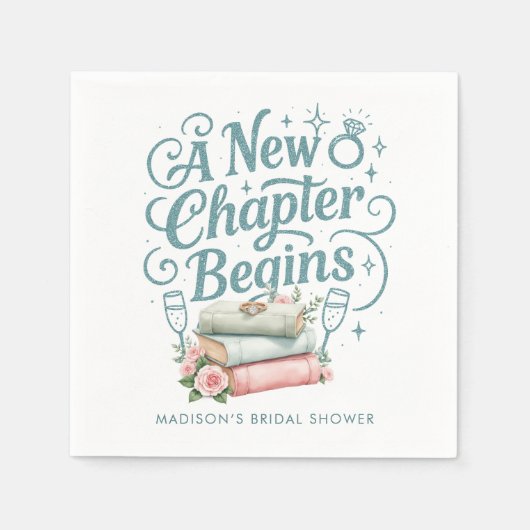 A New Chapter Quote Teal Glitter Bruiloftsfeest Servet (Voorkant)