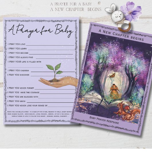 A New Chapter Storybook Forest  Baby Prayer Card Kaart