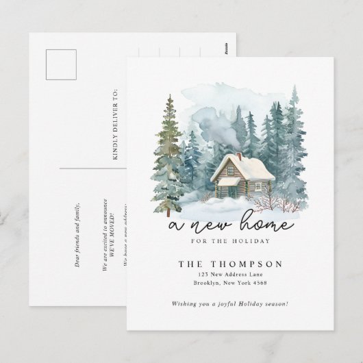 A New Home Winter Handwriting Calligraphy Moving Feestdagenkaart (Voorkant / Achterkant)