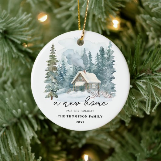 A New Home Winter Handwriting Calligraphy Moving Keramisch Ornament (Boom)