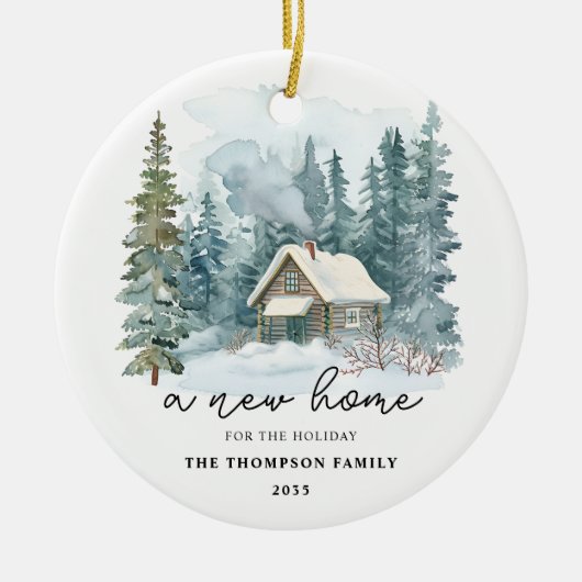 A New Home Winter Handwriting Calligraphy Moving Keramisch Ornament (Voorkant)