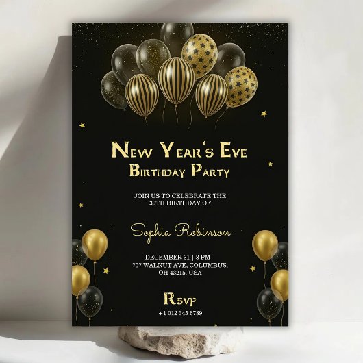 A New Year's Eve birthday party invitation with go Kaart
