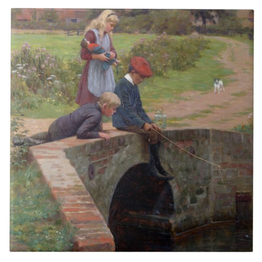 A Nibble, 1914 (olie op het paneel) Tegeltje (Voorkant)